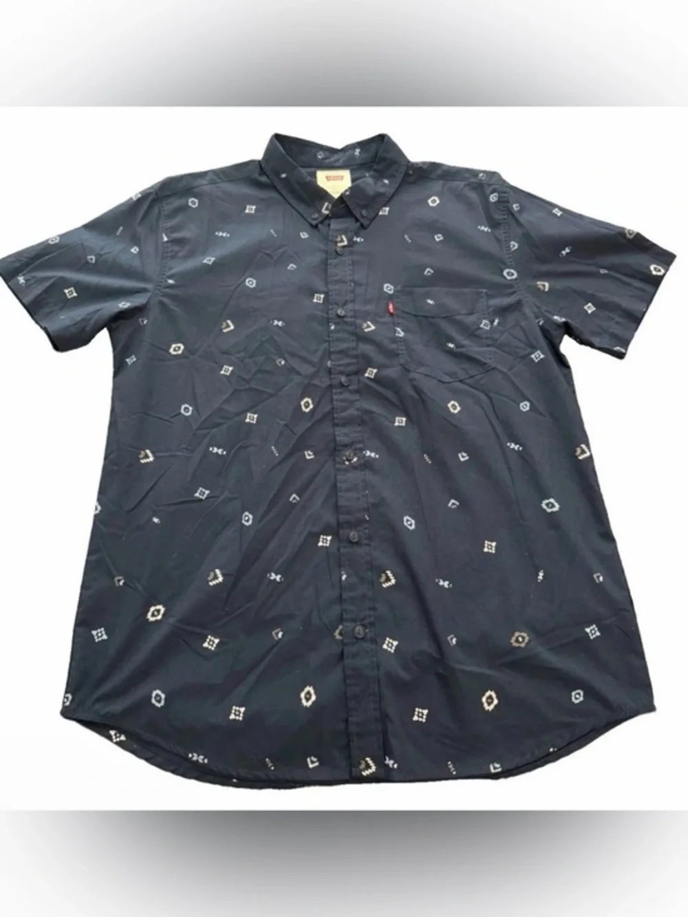 Levi’s Men's Short Sleeve Cotton Blend Button Down Shirt Navy Blue Size Large